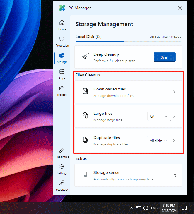   Fájltisztítás a PC Managerben