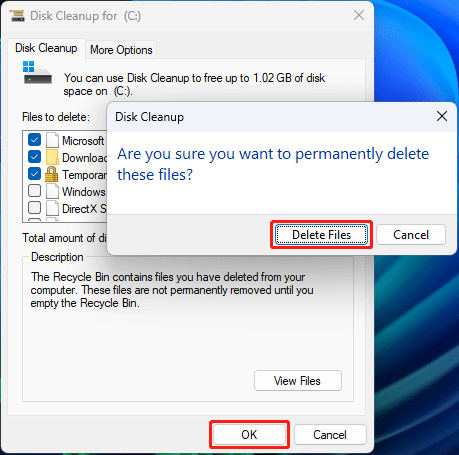   membersihkan file sistem dan memperbarui file menggunakan Disk Cleanup