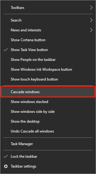   επιλέξτε Cascade Windows