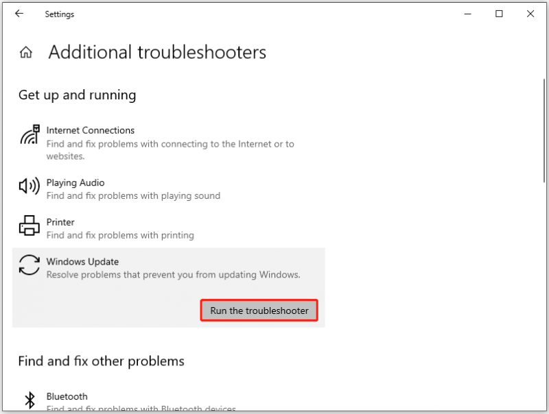   eseguire lo strumento di risoluzione dei problemi di Windows Update