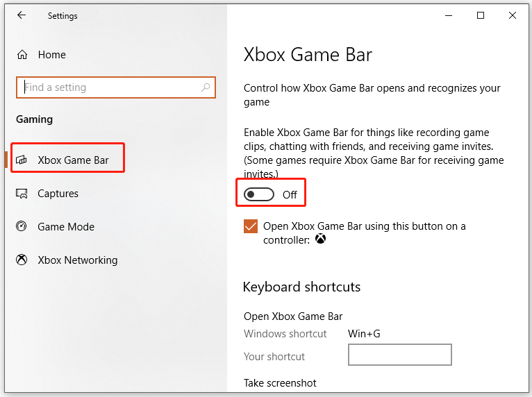   desativar a barra de jogos do Xbox