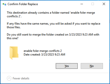 Πώς να ενεργοποιήσετε την απενεργοποίηση των διενέξεων συγχώνευσης φακέλων στα Windows 10 11
