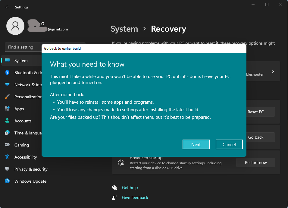 Was passiert mit Ihnen, wenn Sie von Windows 11 zurückkehren?