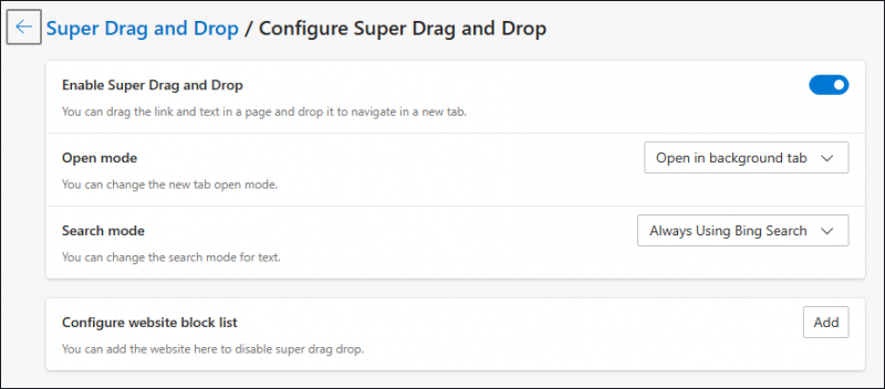   konfigurovat režim Super Drag and Drop