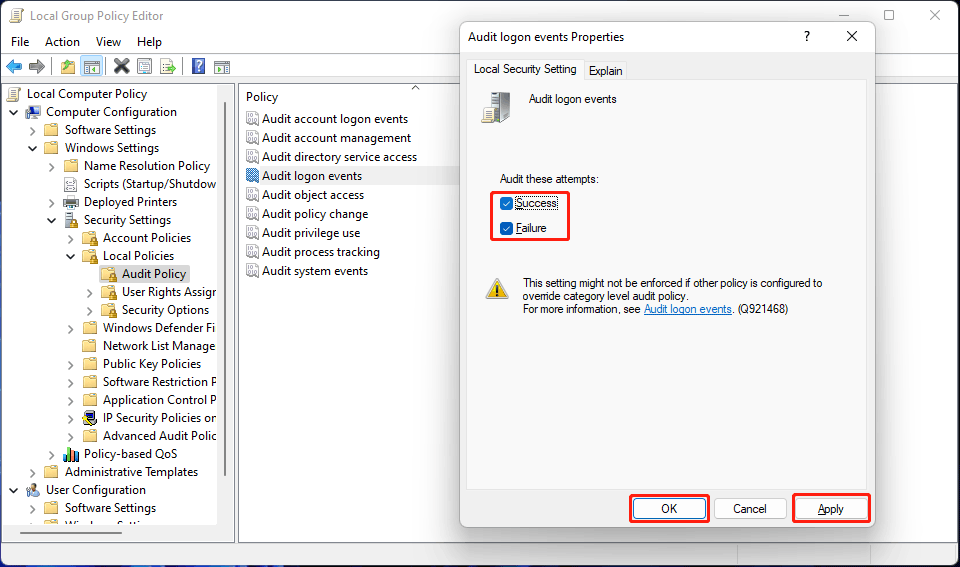omogućiti reviziju događaja prijave u sustavu Windows 11