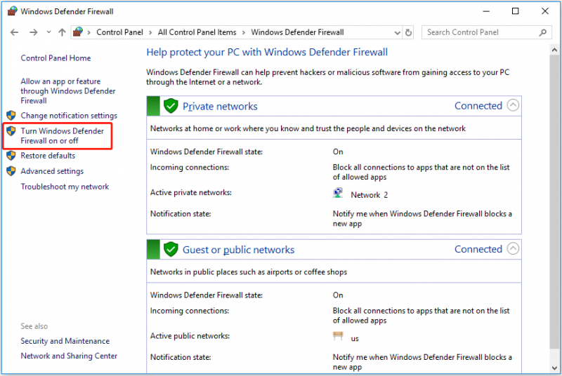   ativar/desativar o Windows Defender Firewall
