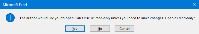   θα θέλατε να ανοίξετε το αρχείο Excel σε λειτουργία μόνο για ανάγνωση