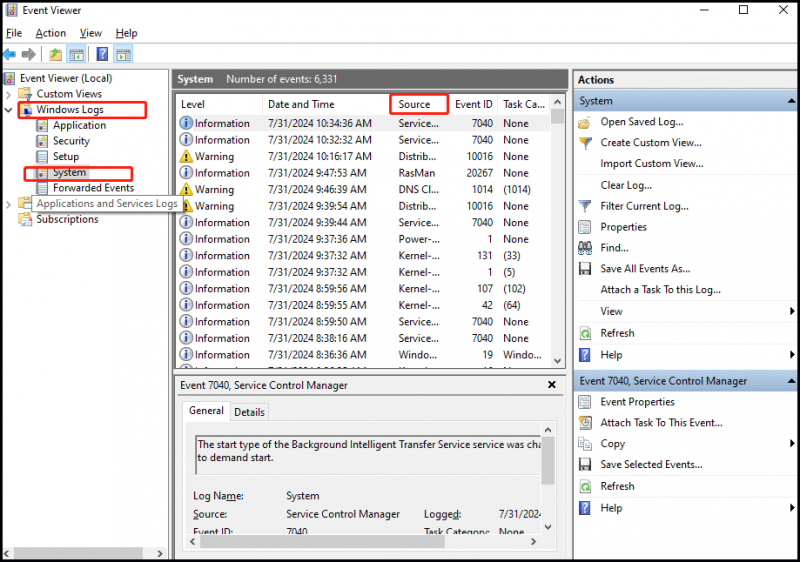   pumunta sa Windows Logs and System