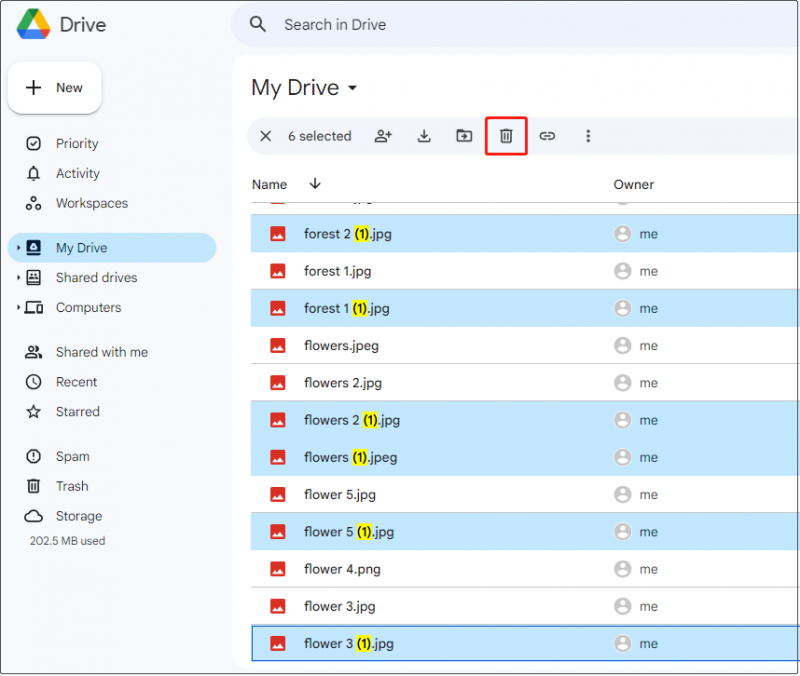   mover todos los archivos duplicados a la Papelera