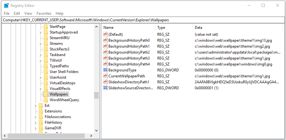 verwijder recent gebruikte bureaubladachtergronden in Windows 10