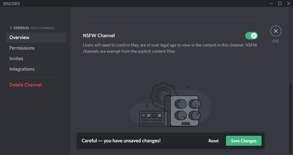 Zapněte nastavení kanálu NSFW v Discord
