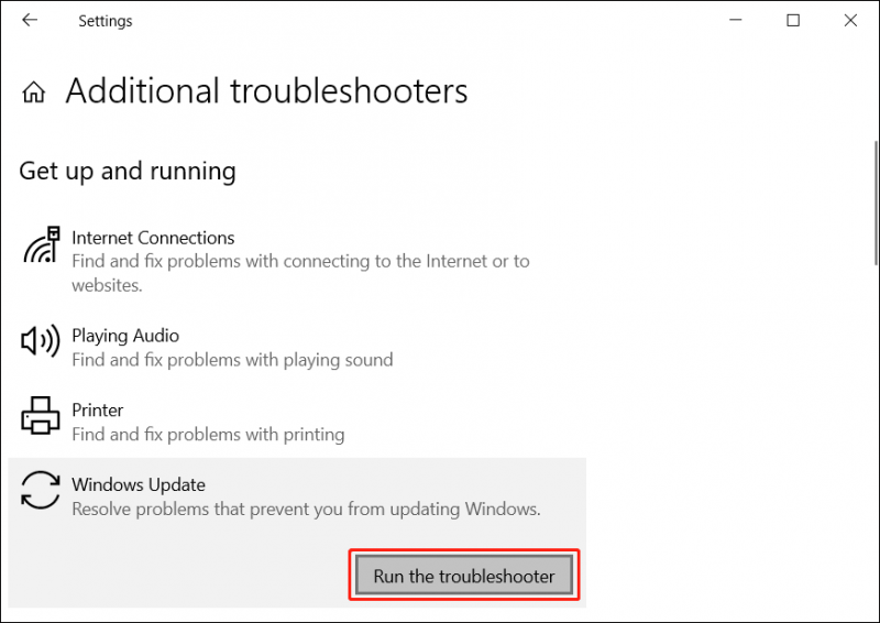   käivitage Windows Update'i tõrkeotsing