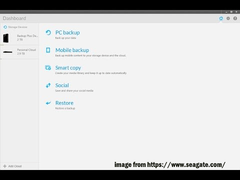  klikk på PC backup fra hjemmesiden til Seagate Dashboard