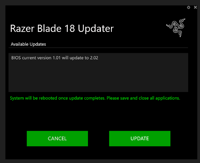   aktualizujte BIOS Razer Blade