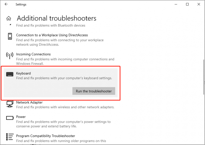   kliknij opcję Uruchom narzędzie do rozwiązywania problemów w obszarze Klawiatura