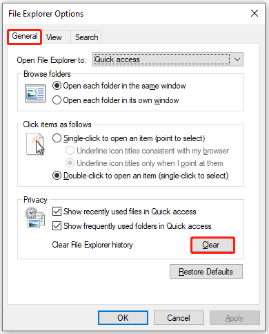   limpar o histórico do File Explorer