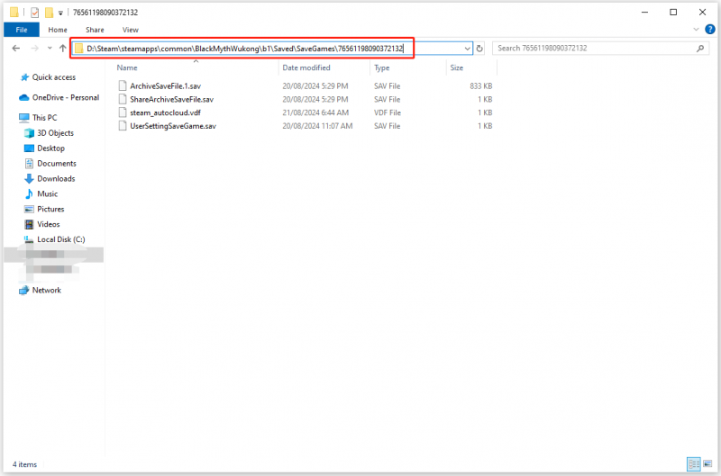   Black Myth: Wukong lagre filplassering i File Explorer