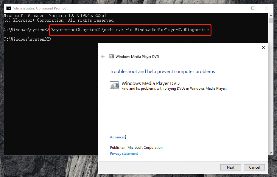 Öffnen Sie die Fehlerbehebung für die Windows Media Player-DVD