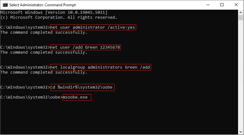   execute os comandos para criar uma nova conta com prompt de comando