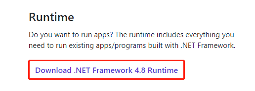 .NET Framework 4.8 Çalışma Zamanını İndirin