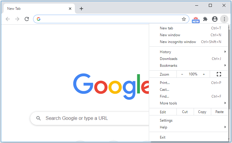 Bara de meniu Chrome: faceți clic pe pictograma cu trei puncte pentru a găsi totul