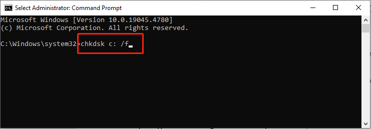   chkdsk c: /f کمانڈ ٹائپ کریں۔