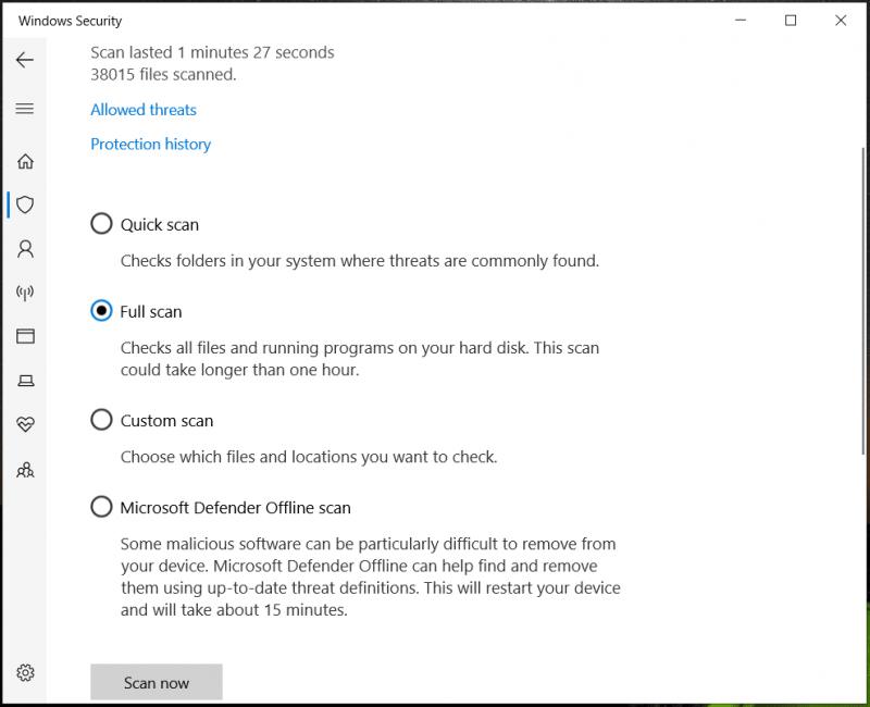   Buong pag-scan ng Windows Security