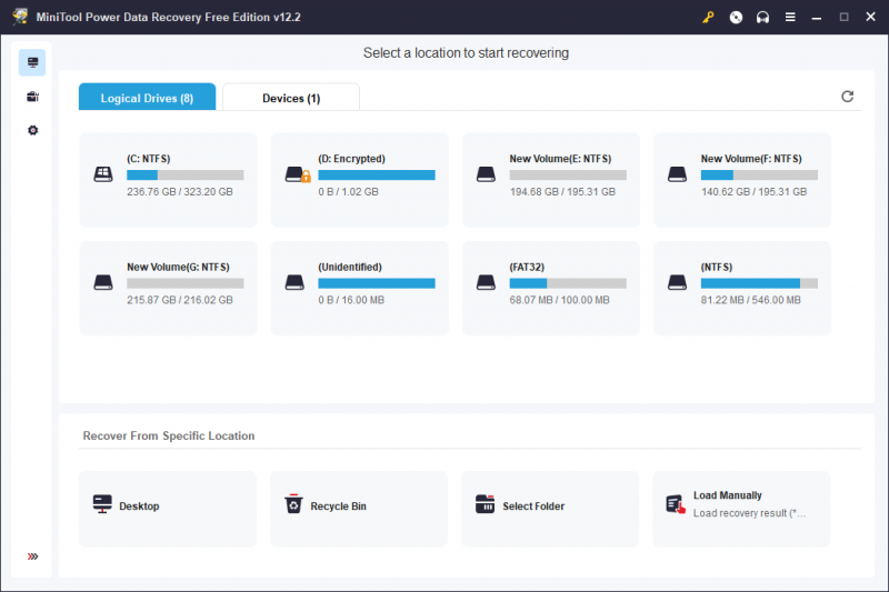   abra o MiniTool Power Data Recovery para entrar em sua interface principal