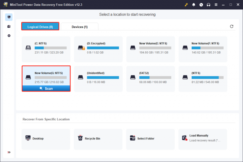   imbas partition di bawah Pemacu Logik dengan menggunakan Pemulihan Data Kuasa MiniTool