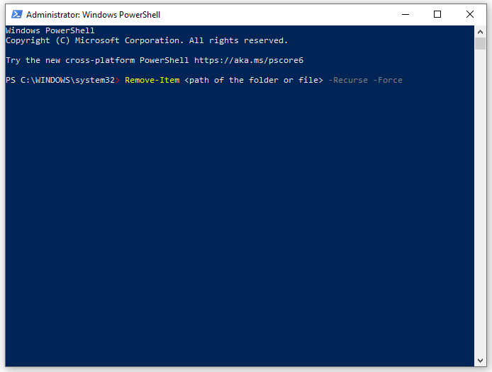   paksa memadam fail melalui Windows PowerShell