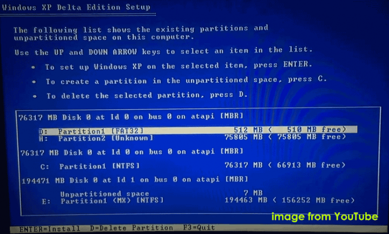   Installazione di Windows XP Delta Edition