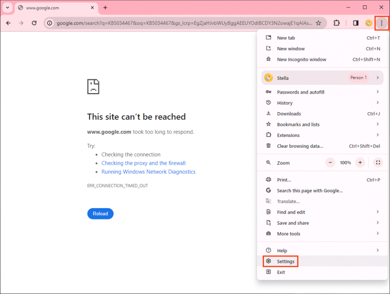  selecteer Instellingen in Chrome