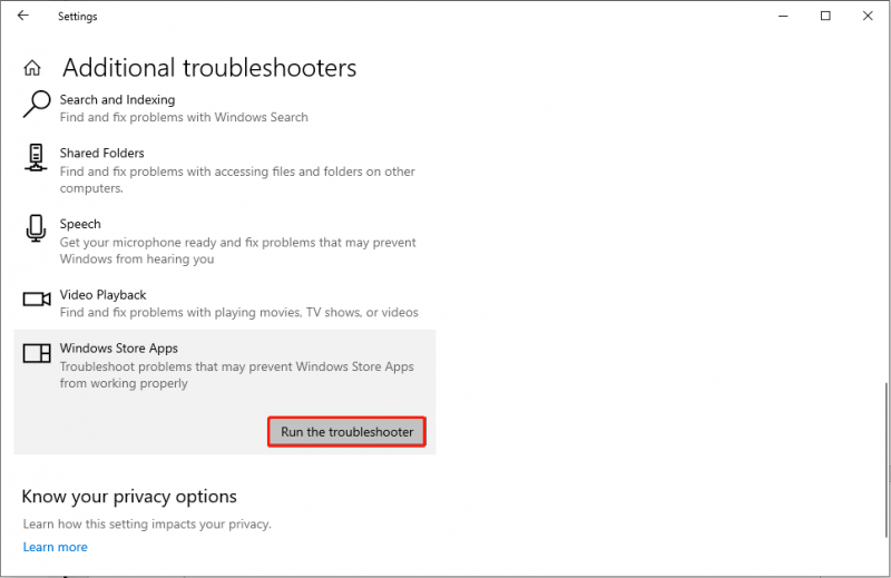   execute o solucionador de problemas de aplicativos da Windows Store
