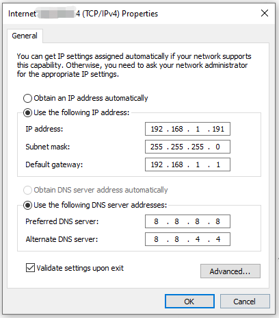   inserire il server DNS