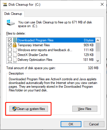   సిస్టమ్ ఫైల్‌లను క్లీన్ అప్ ఎంచుకోండి