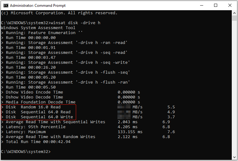   ver el disco's random and sequential read and write speed