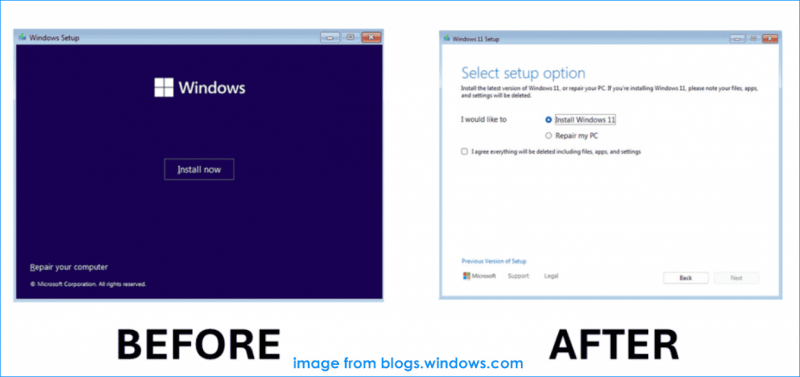   Interface utilisateur d'installation de Windows