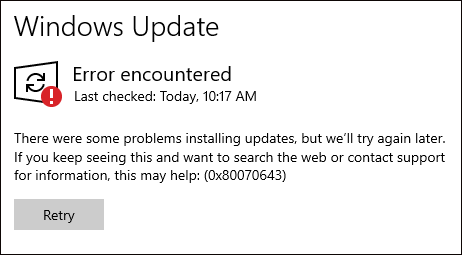   error code 0x80070643 sa Windows 10 22H2