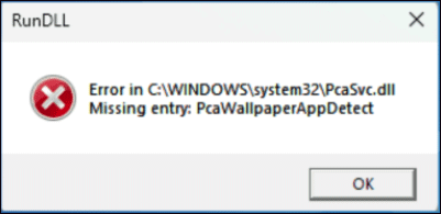   ערך חסר: הודעת שגיאה PcaWallpaperAppDetect