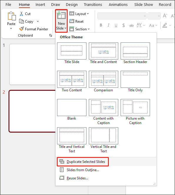   chọn Sao chép các slide đã chọn