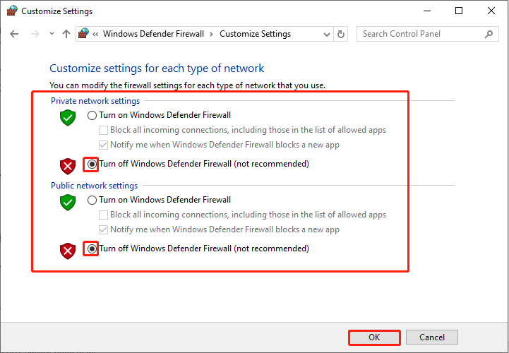   desligue o firewall