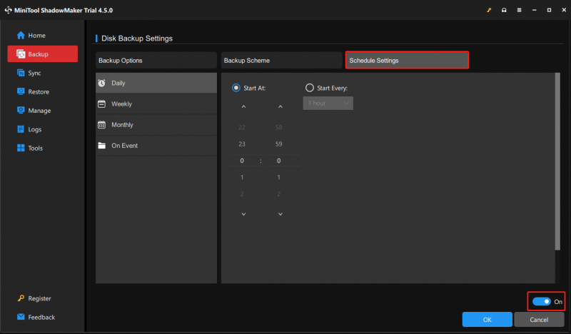   haga clic en Configuración de programación