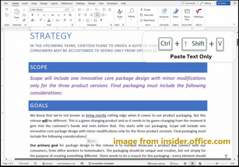 Microsoft Word admite el acceso directo para pegar solo texto en Windows y Mac