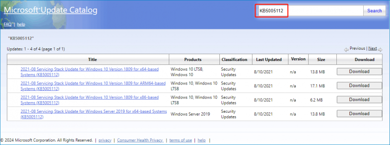   KB5005112 preuzeti iz kataloga Microsoft Update