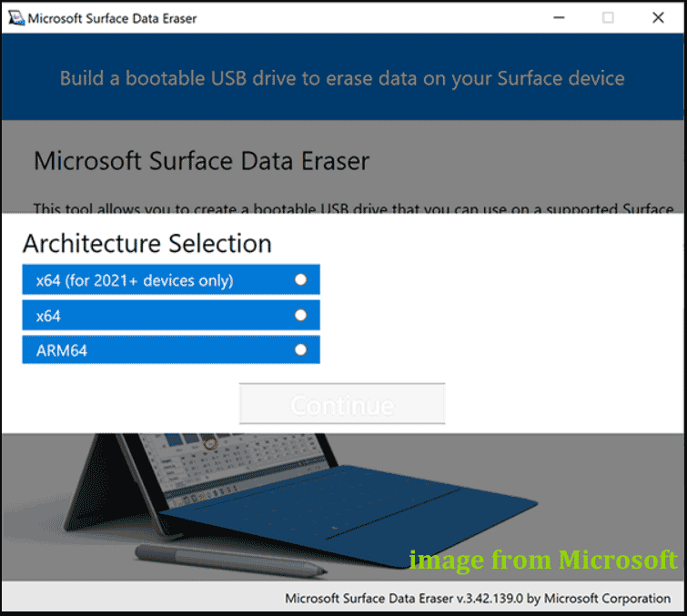   επιλογή αρχιτεκτονικής για το Surface Data Eraser