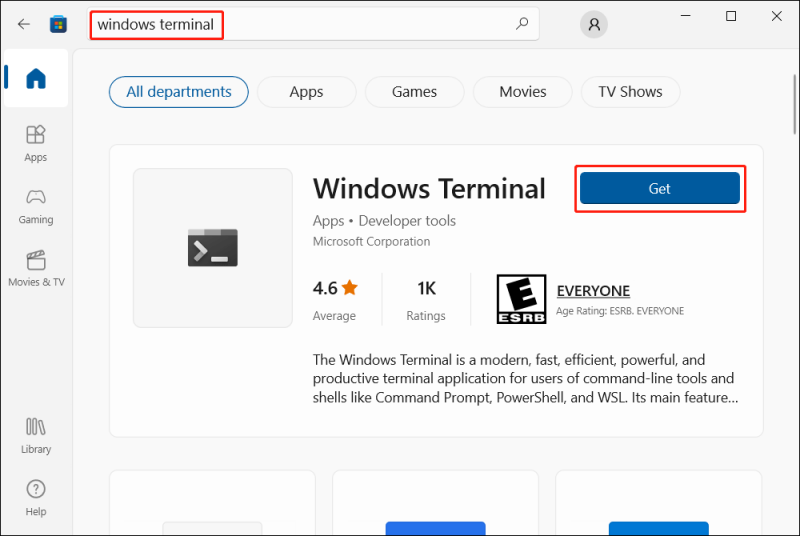   hankige Microsoft Store'ist Windows Terminal