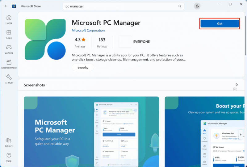   téléchargez PC Manager depuis le Microsoft Store manière 1