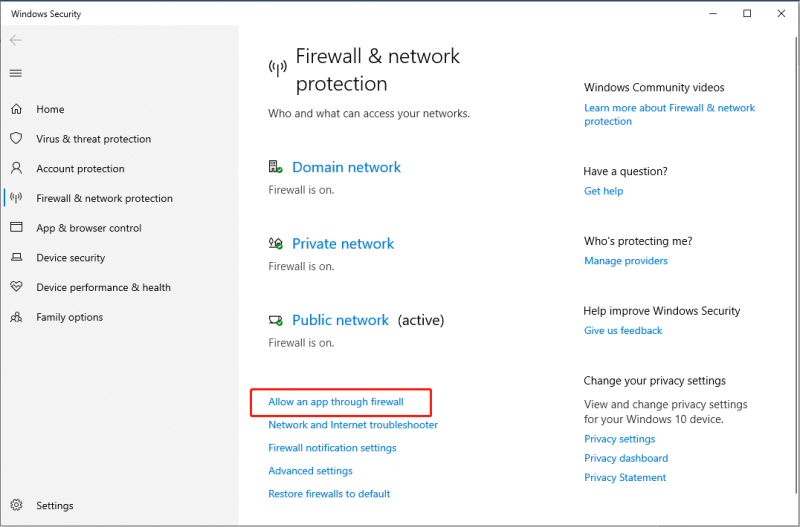   அமைப்புகளை மாற்ற Windows Firewall மூலம் பயன்பாட்டை அனுமதி என்பதைக் கிளிக் செய்யவும்