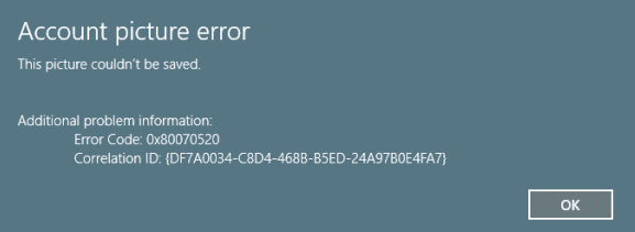   šifra pogreške slike računa 0x80070520