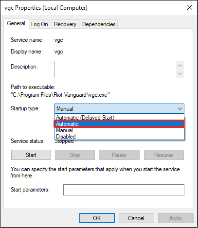   sélectionnez Automatique dans le menu déroulant